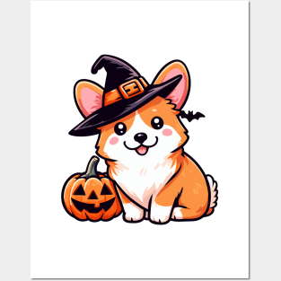 Cute Corgi in Witch Hat Posters and Art